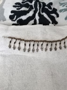 Vintage Brown Beaded Ankle Bracelet with Silver Hamsa Charms